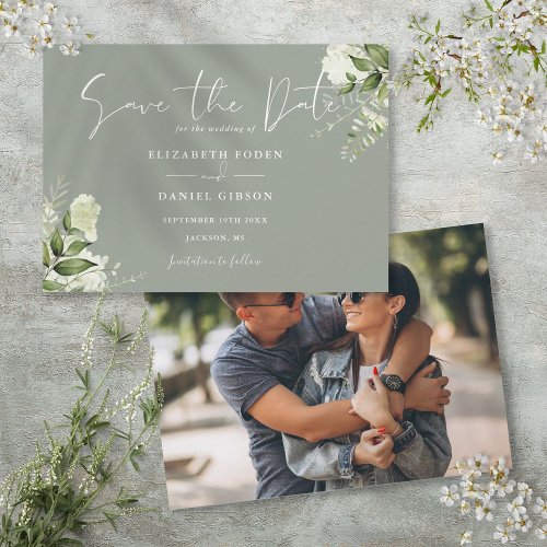 Greenery Floral Sage Green Photo Wedding Save The Date