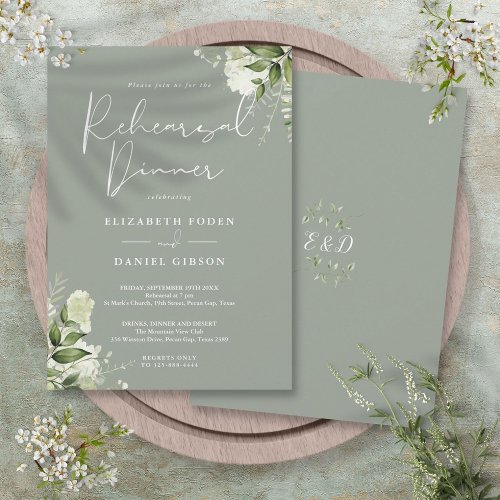 Greenery Floral Sage Green Rehearsal Dinner Invitation