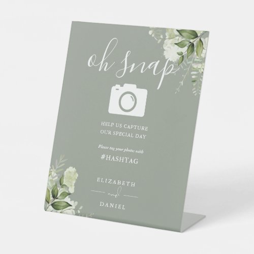 Greenery Floral Sage Green Script Oh Snap Photo Pedestal Sign