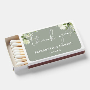 Greenery Floral Sage Green Thank You Wedding Favor Matchboxes