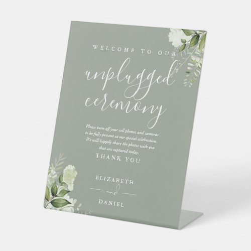 Greenery Floral Sage Green Unplugged Ceremony Pedestal Sign