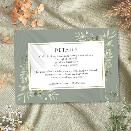 Greenery Floral Sage Green Wedding Details Enclosure Card