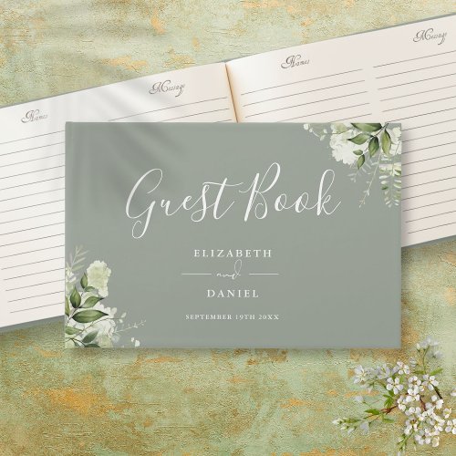 Greenery Floral Sage Green Wedding Guest Book