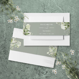 Greenery Floral Sage Green Wedding Invitation Invitation Belly Band