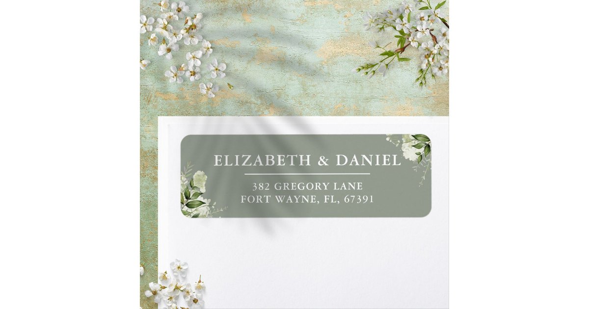 Greenery Floral Sage Green Wedding Return Address Label | Zazzle