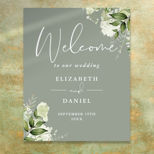 Greenery Floral Sage Green Wedding Welcome Sign