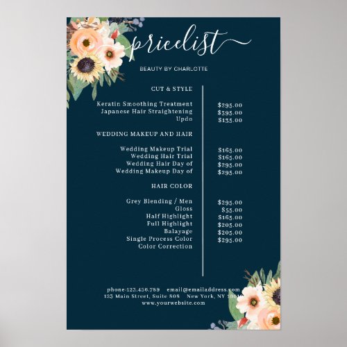 Greenery Floral Salon Price List Poster