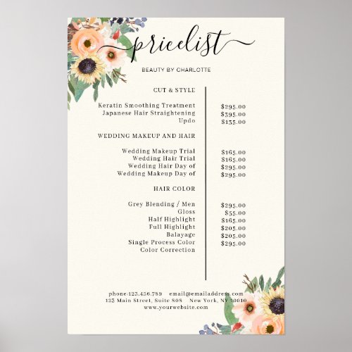 Greenery Floral Salon Price List Poster