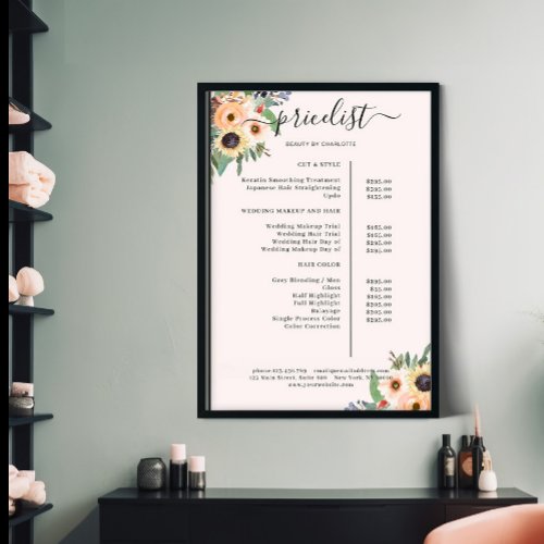 Greenery Floral Salon Price List Poster