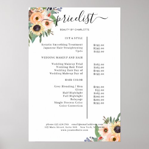 Greenery Floral Salon Price List Poster