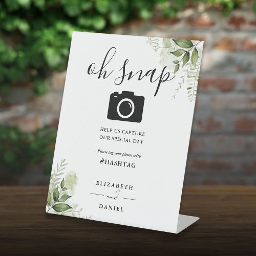 Greenery Floral Script Oh Snap Photo Pedestal Sign