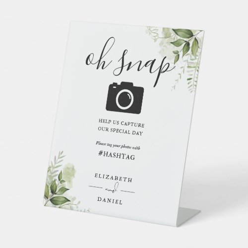 Greenery Floral Script Oh Snap Photo Pedestal Sign