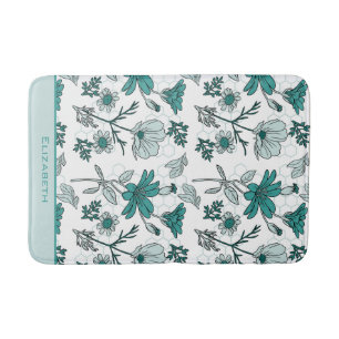 Greenery floral seamless pattern personalized name bath mat