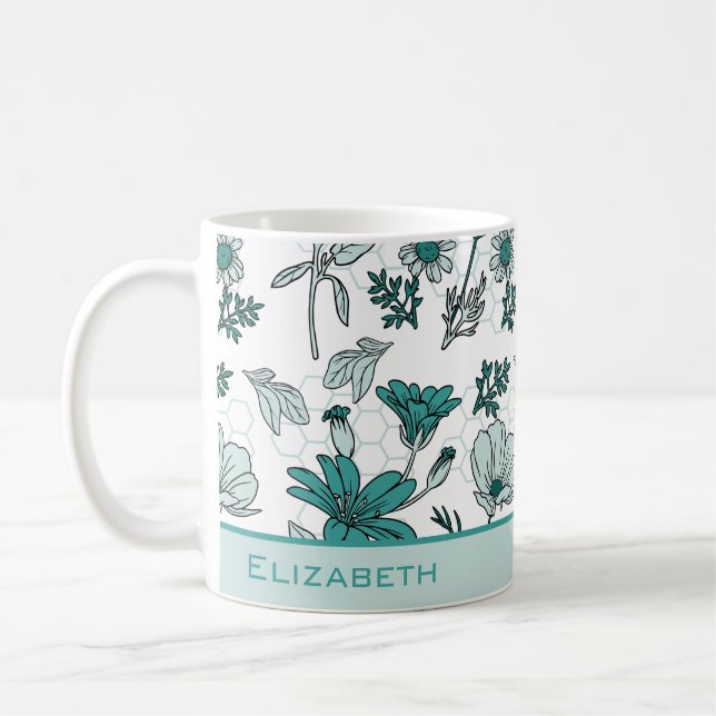 Greenery floral seamless pattern personalized name coffee mug (Left)