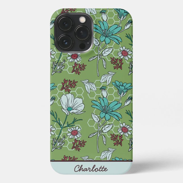 Greenery floral seamless pattern personalized name iPhone case (Back)