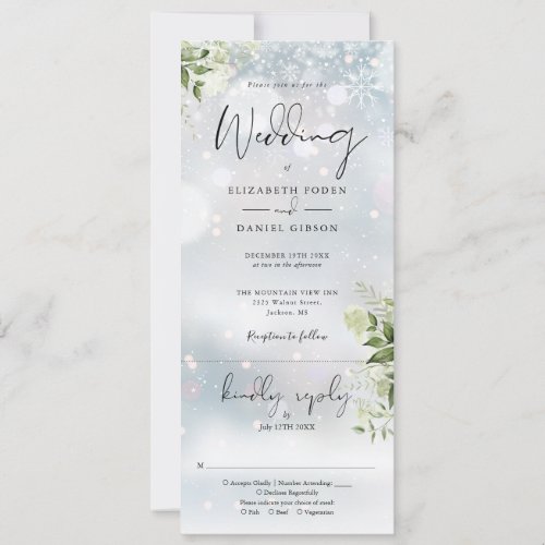Greenery Floral Snow All In One Winter Wedding Invitation