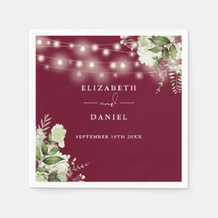 Greenery Floral String Lights Burgundy Wedding Napkins