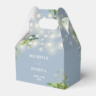 Greenery Floral String Lights Dusty Blue Wedding Favor Boxes