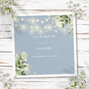 Greenery Floral String Lights Dusty Blue Wedding Napkins