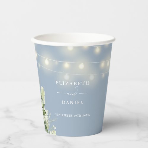Greenery Floral String Lights Dusty Blue Wedding Paper Cups