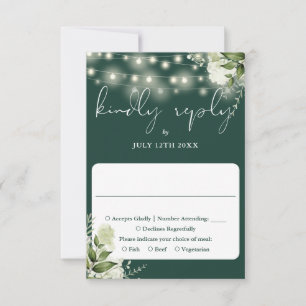 Greenery Floral String Lights Emerald Wedding RSVP Card