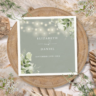 Greenery Floral String Lights Sage Green Wedding Napkins