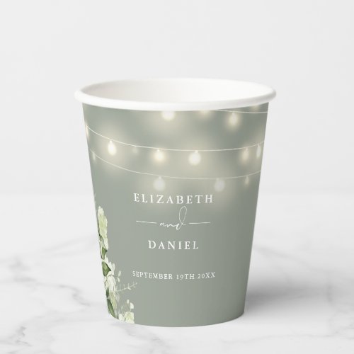Greenery Floral String Lights Sage Green Wedding Paper Cups