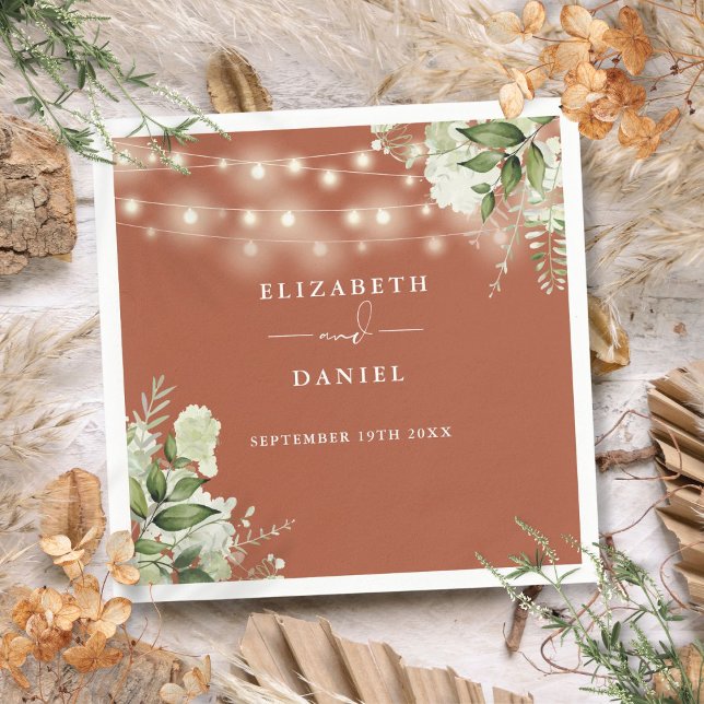 Greenery Floral String Lights Terracotta Wedding Napkins (Greenery Floral String Lights Terracotta Wedding Napkins)