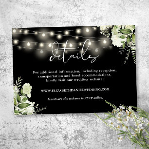 Greenery Floral String Lights Wedding Details Enclosure Card