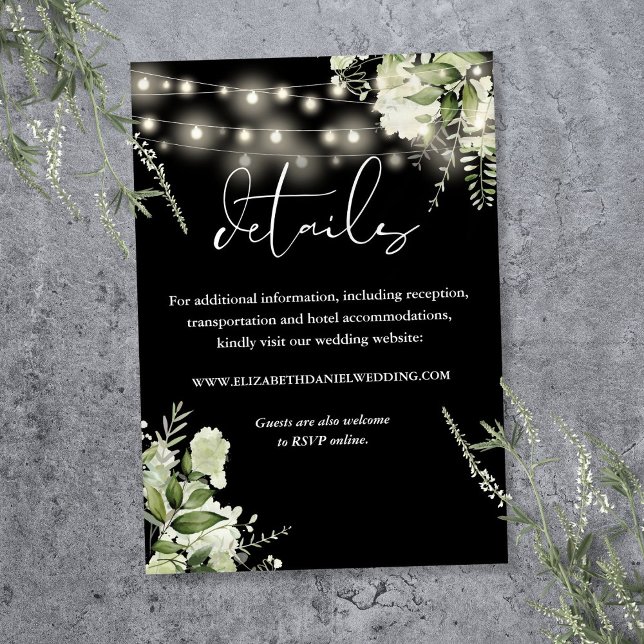 Greenery Floral String Lights Wedding Details Enclosure Card (Greenery Floral String Lights Wedding Details Enclosure Card)