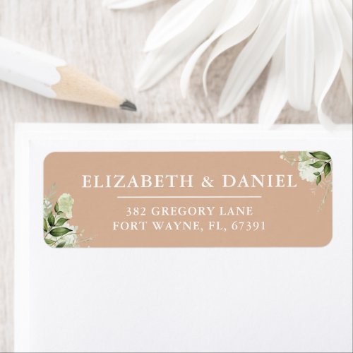 Greenery Floral Tan Wedding Return Address Label