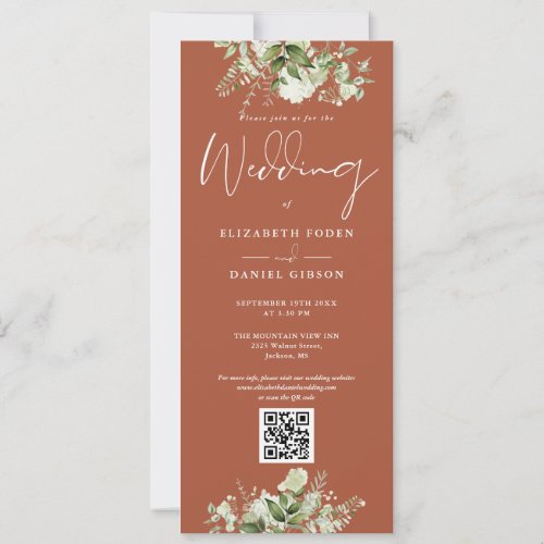 Greenery Floral Terracotta QR Code Wedding Invitation