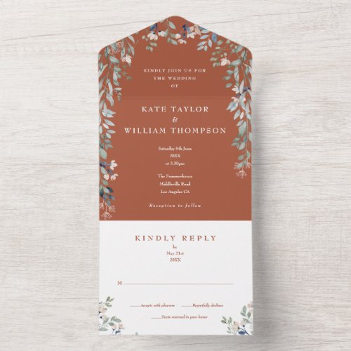 Greenery Floral Terracotta Wedding All In One Invitation