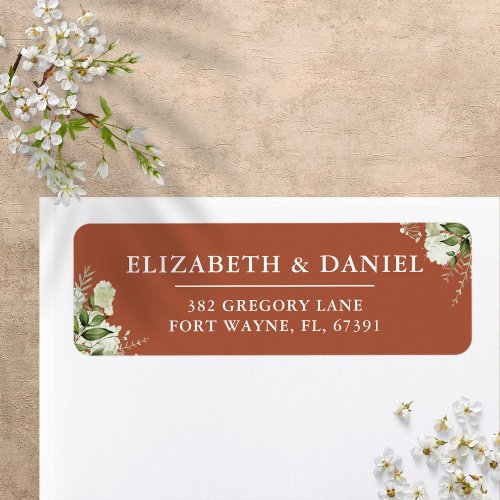 Greenery Floral Terracotta Wedding Return Address Label