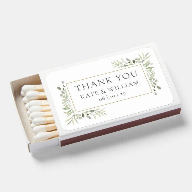 Greenery Floral Thank You Wedding Favor Matchboxes (Front Open)