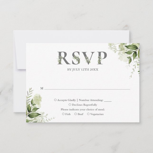 Greenery Floral Typography Wedding RSVP Card (Front)