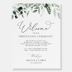 greenery floral unplugged ceremony sign
