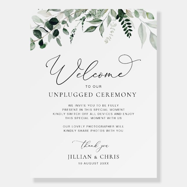 greenery floral unplugged ceremony sign (Front)