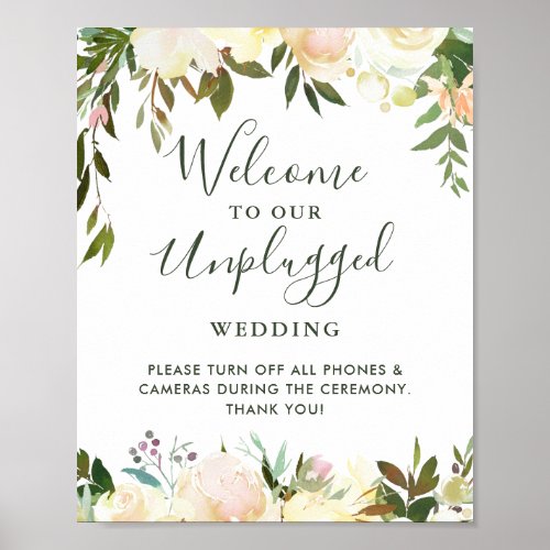 Greenery Floral Unplugged Wedding Ceremony Sign
