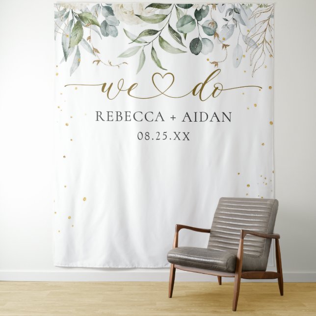 Greenery Floral Watercolor Wedding Tapestry (In Situ)