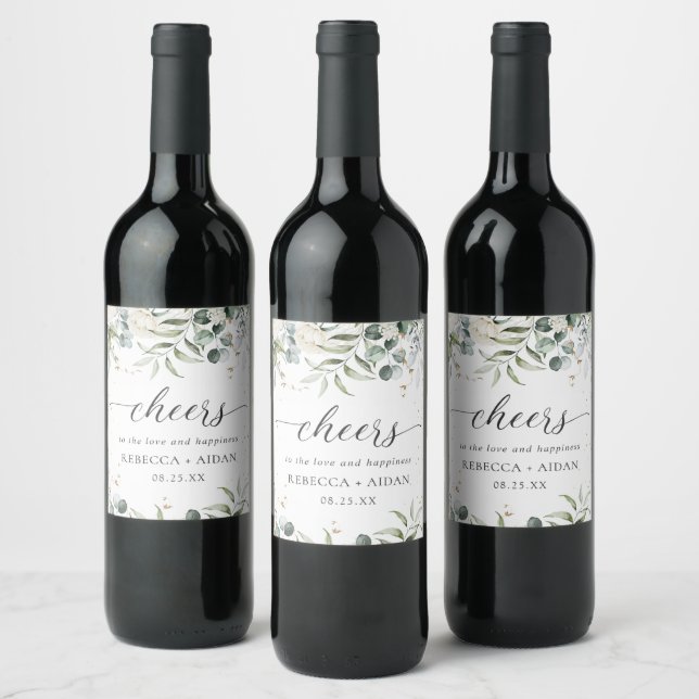 Greenery Floral Watercolor Wedding Wine Label (Bottles)