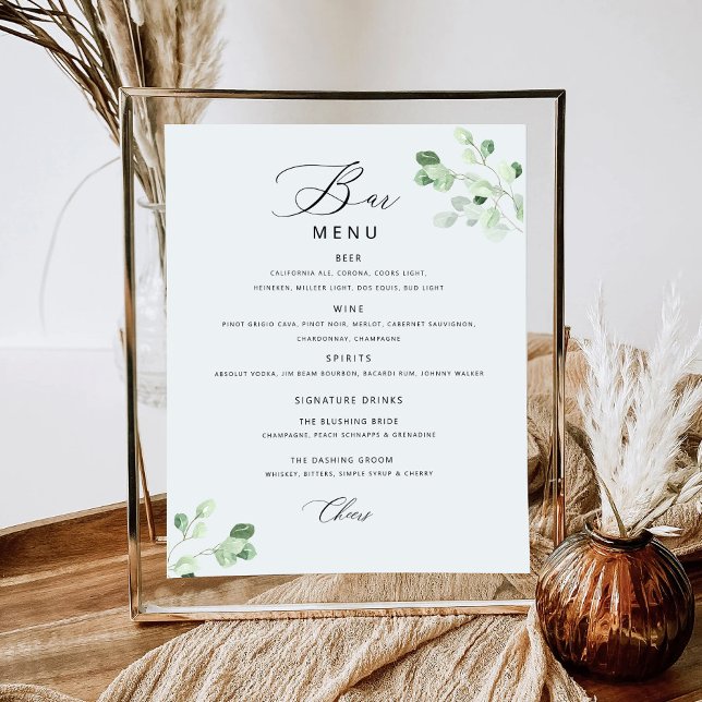 Greenery Floral Wedding Bar Menu Board (Creator Uploaded)