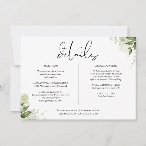 Greenery Floral Wedding Details Information Invitation