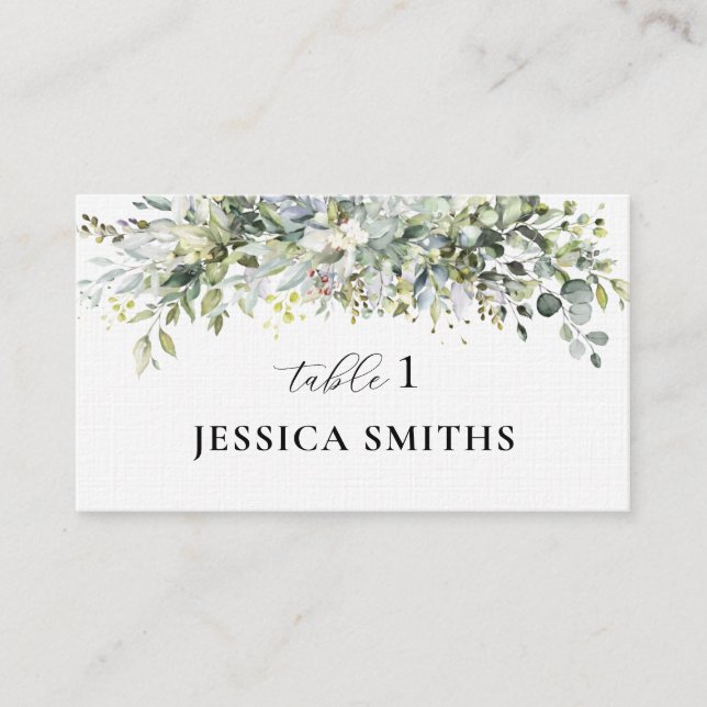 Greenery Floral Wedding Flat Place Card (Front)