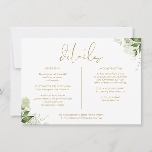 Greenery Floral Wedding Gold Details Information Invitation