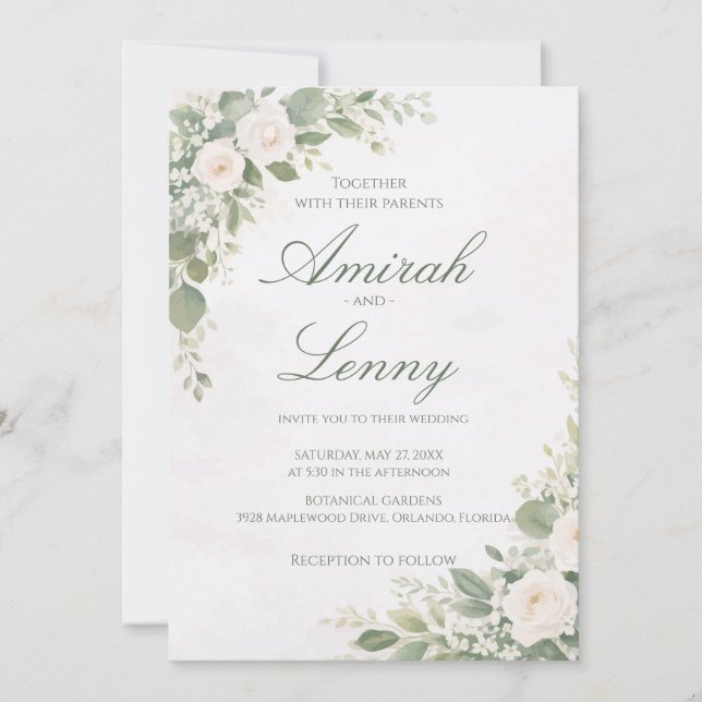 Greenery Floral Wedding Invitation Background (Front)