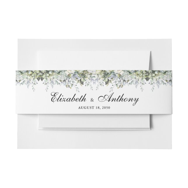 Greenery Floral Wedding Invitation Belly Band (Front Example)