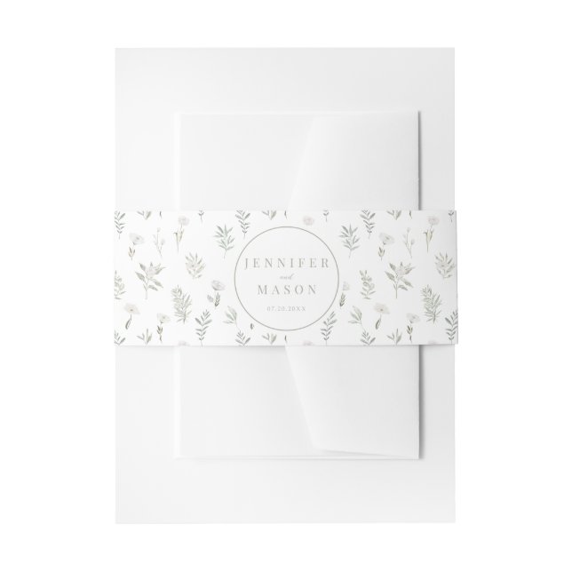 Greenery floral wedding invitation belly band (Front Example)