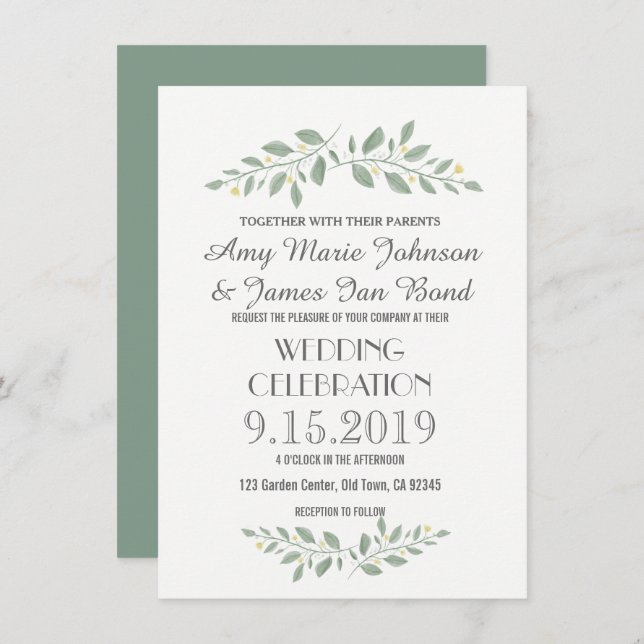 Greenery Floral Wedding Invitations (Front/Back)