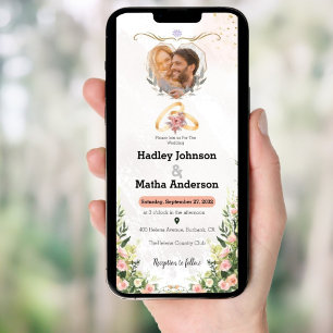 Greenery Floral Wedding Photo electronic Invitation